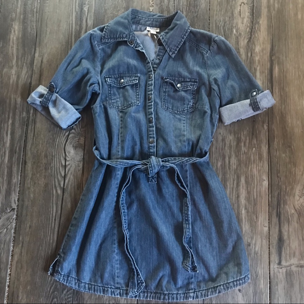 ❤️DYNAMITE Denim Jean Long Tunic Length Belted Shirt 3/4 sleeves